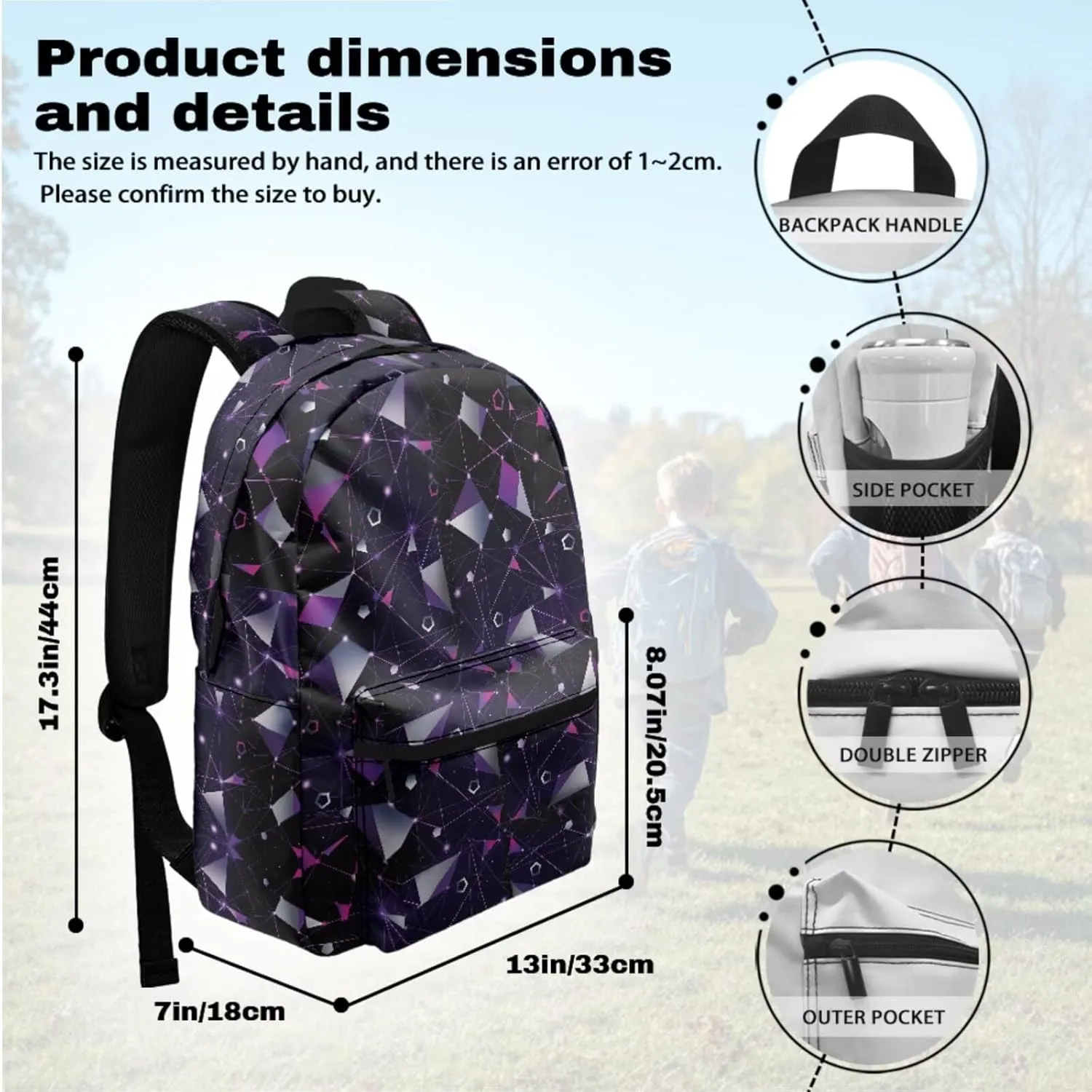 Artistic Geometric Patchwork Backpack with Matching Lunch Boxes Pencil Box Boys Schoolbag Set 3 in 1 School Bag with Lunch Bag and Pencil Case Bookbag