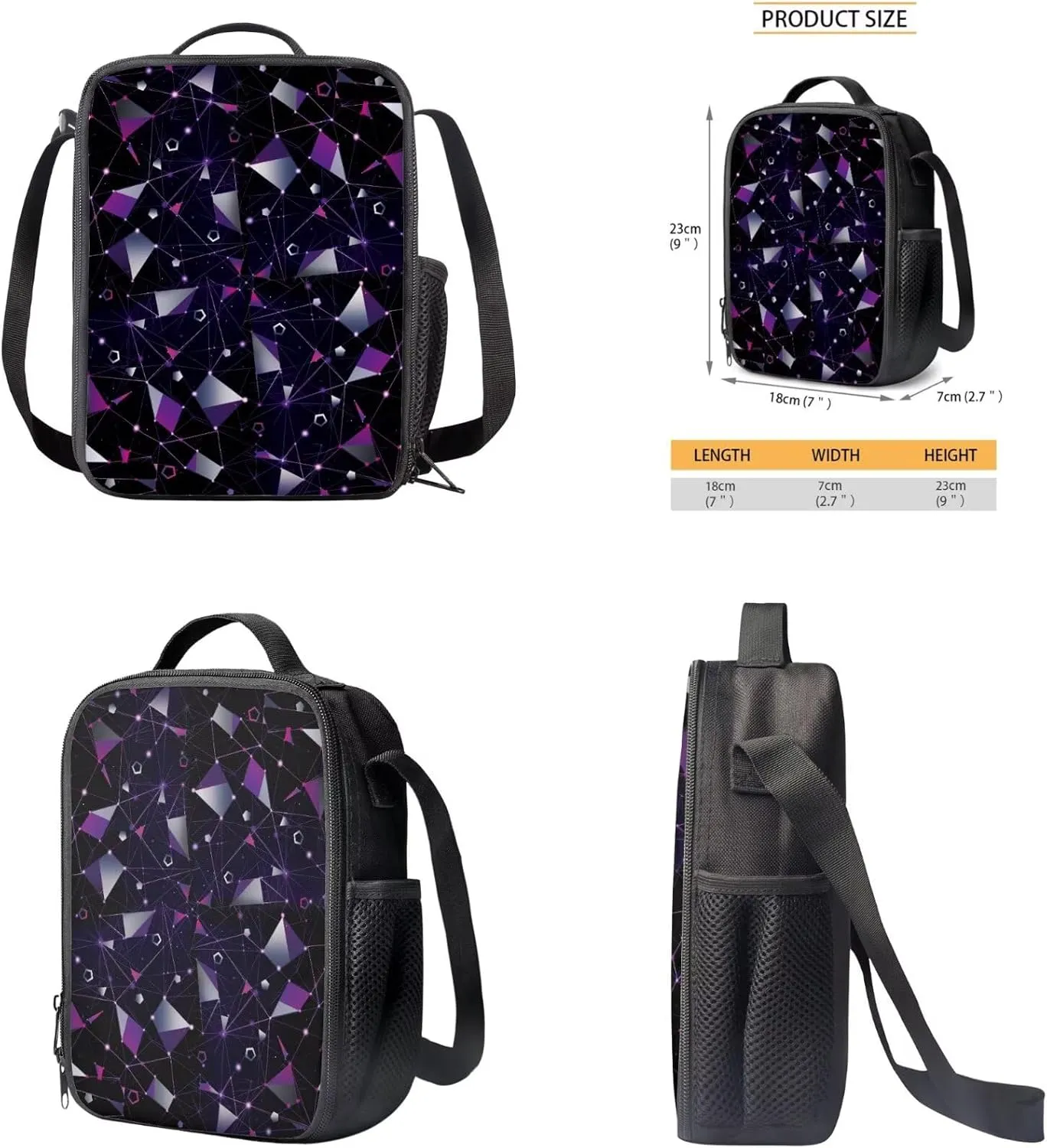 Artistic Geometric Patchwork Backpack with Matching Lunch Boxes Pencil Box Boys Schoolbag Set 3 in 1 School Bag with Lunch Bag and Pencil Case Bookbag