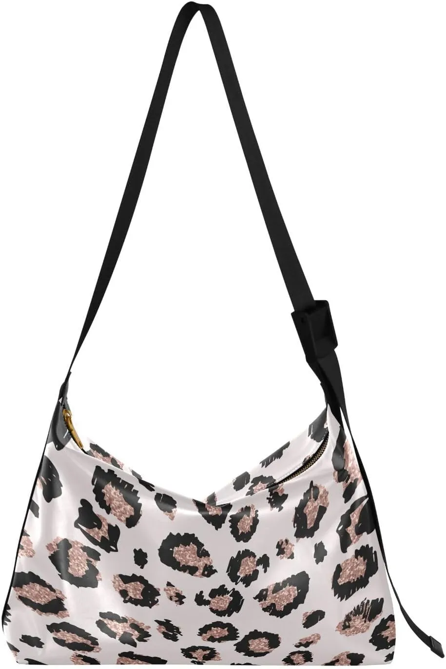 Artistic Leopard Print Hobo Crossbody Bags for Women Leather Large Shoulder Bag Cross Body Unique Trendy Womens Tote Bags Handbag for Travel Shopping