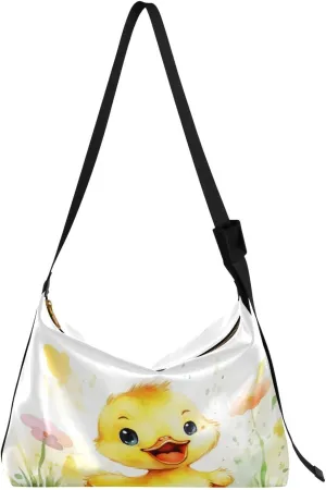 Artistic Watercolor Lovely Yellow Duck Hobo Crossbody Bags for Women Leather Large Shoulder Bag Cross Body Warm and Sweet Trendy Womens Tote Bags Handbag for Travel Shopping