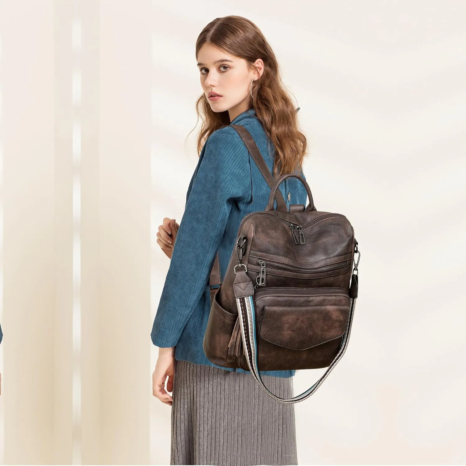 Backpack Purse for Women Fashion Designer Backpack Ladies Travel Convertible Shoulder Bags (Coffee)