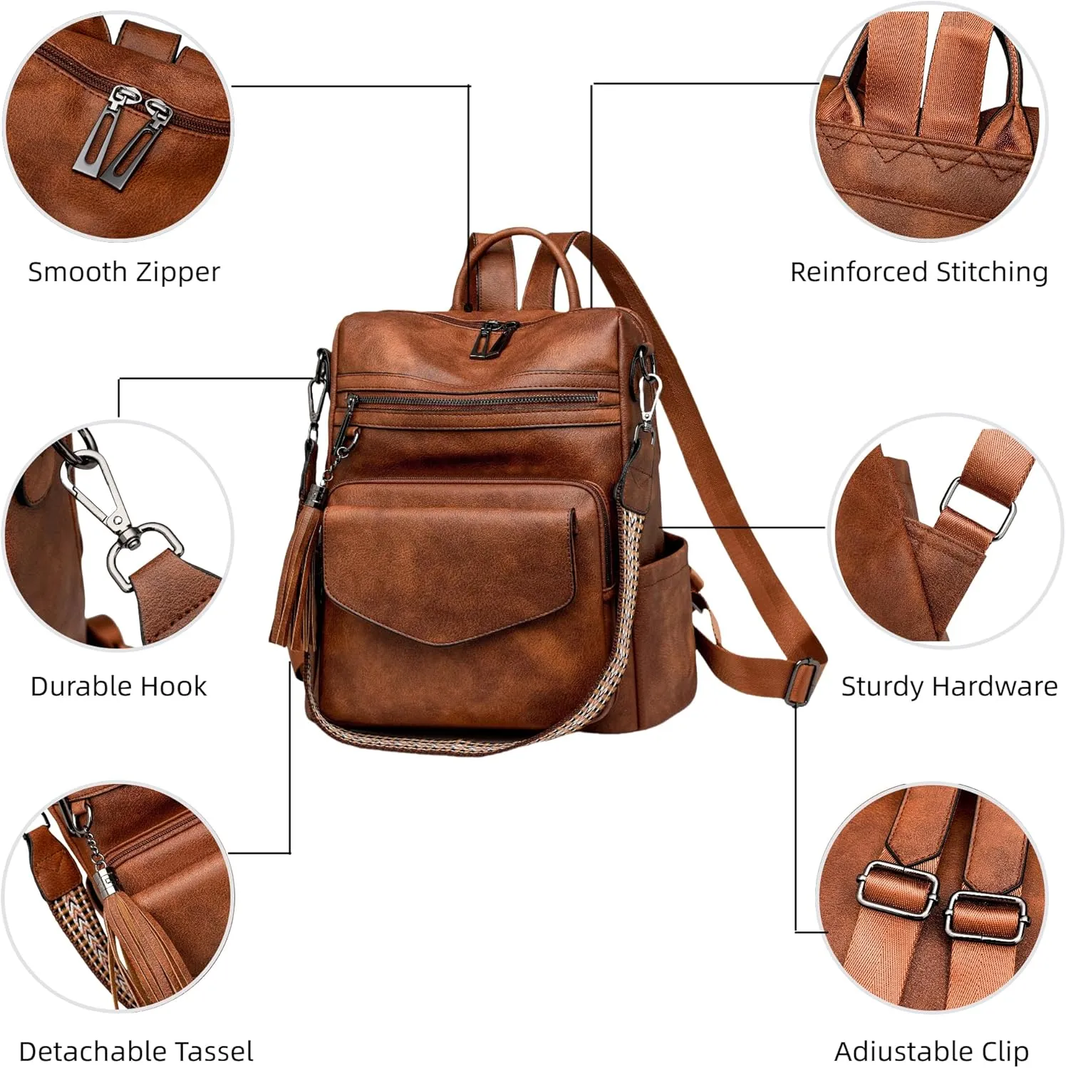 Backpack Purse for Women Fashion Designer Backpack Ladies Travel Convertible Shoulder Bags (Coffee)