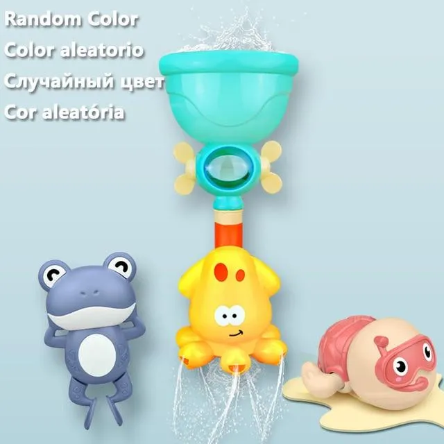 Bath Toys Baby Water Game Faucet Shower Rubber Duck Waterwheel Dabbling Water Spray Set For Kids Animals Bathroom Summer Toys