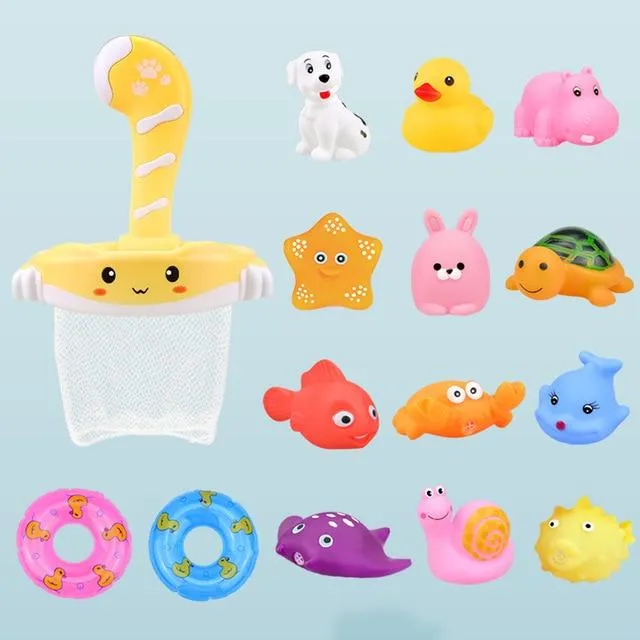 Bath Toys Baby Water Game Faucet Shower Rubber Duck Waterwheel Dabbling Water Spray Set For Kids Animals Bathroom Summer Toys