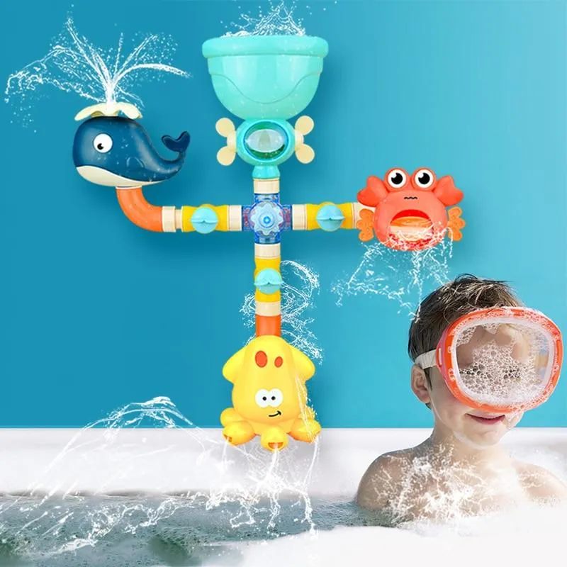 Bath Toys Baby Water Game Faucet Shower Rubber Duck Waterwheel Dabbling Water Spray Set For Kids Animals Bathroom Summer Toys