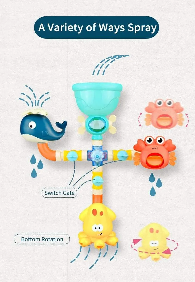 Bath Toys Baby Water Game Faucet Shower Rubber Duck Waterwheel Dabbling Water Spray Set For Kids Animals Bathroom Summer Toys