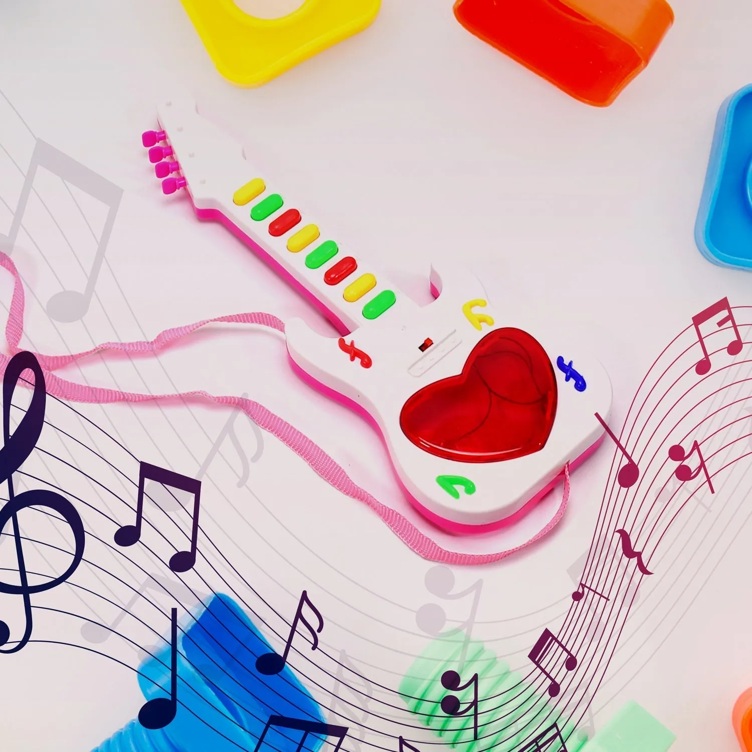 Battery Operated Musical Instruments Mini Guitar Toys and Light for 3 Years Old Kids.