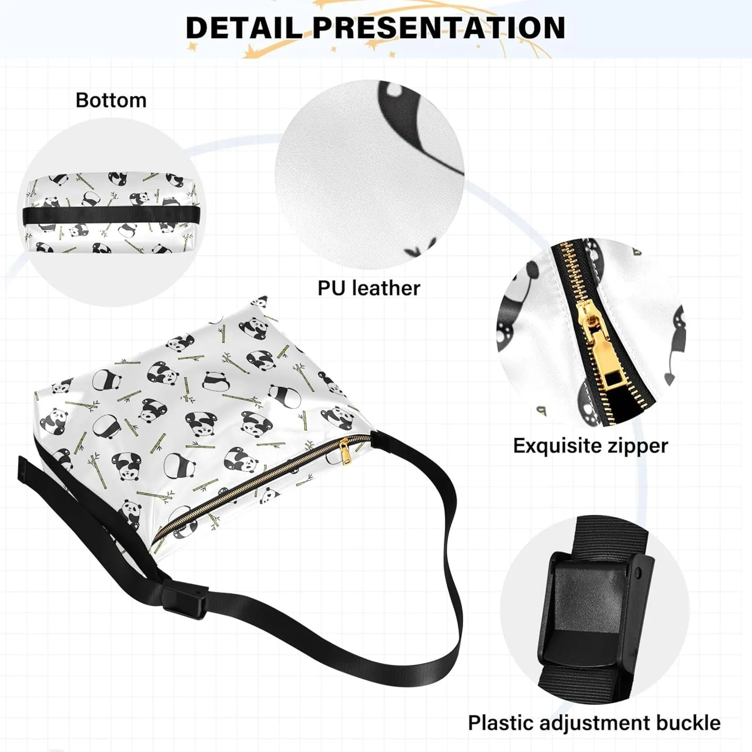 Bear Panda Polar Black White PU Leather Western Purse Hobo Large Crossbody Bags Floral Animal Print Women Bag