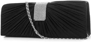 BESPORTBLE Fashionable Pleated Rhinestone Evening Bag Women's Bridal Purse Shoulder Tote Bag Id Wallet Clutch Pouch for Women