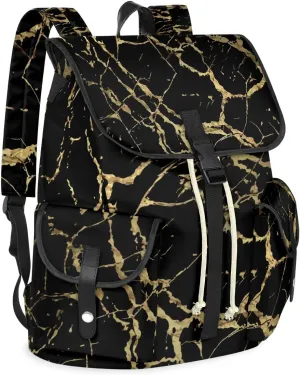 Black Marble Gold Texture Waterproof Laptop Backpack for Men Women Vintage Style Backpack Large Storage Carry on Backpack for Travel & Work Fits 15-inch Notebook
