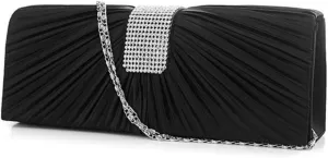 Black Satin Evening Clutch Bag Rhinestones for Women Wedding Purse Bridal Evening Clutch Ladies Handbags
