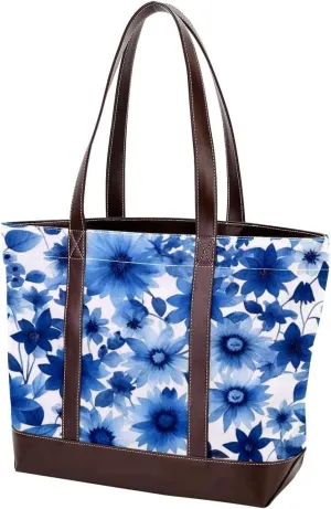 Blue Leaves-496 Tote Bags Durable Leather Canvas Purses and Handbags for Women Top Handle Shoulder Satchel Hobo Bags