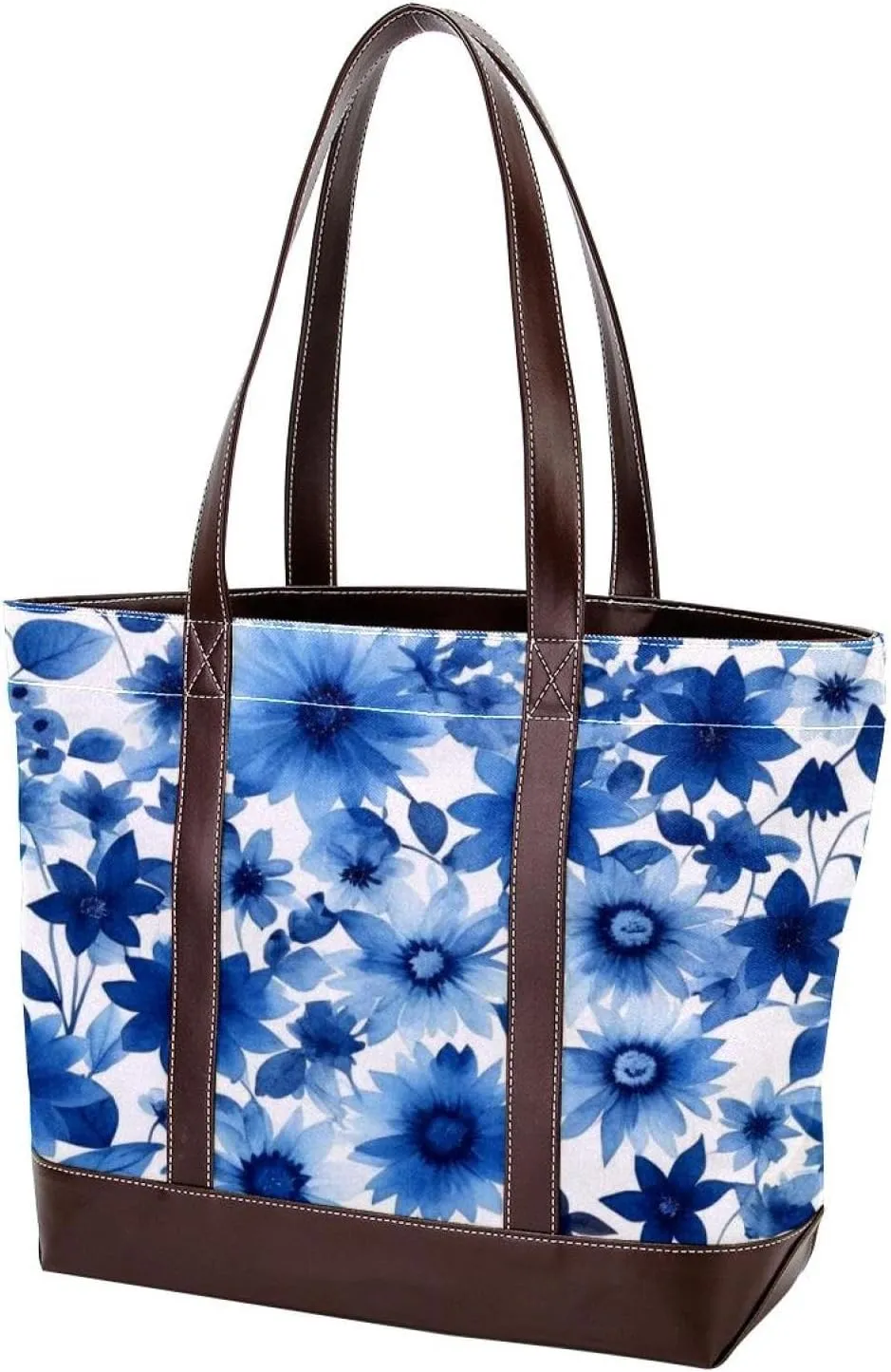 Blue Leaves-496 Tote Bags Durable Leather Canvas Purses and Handbags for Women Top Handle Shoulder Satchel Hobo Bags