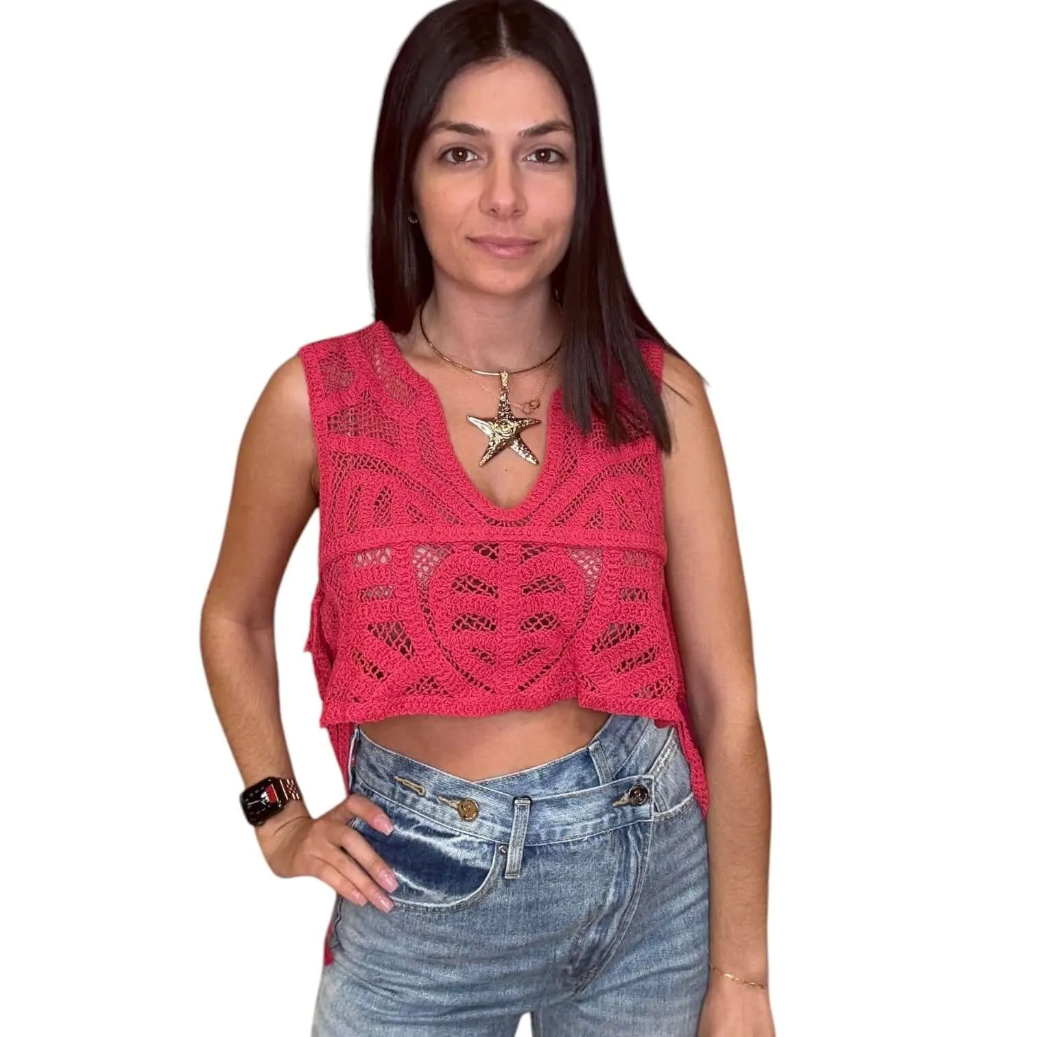 Boho Crochet Crop Top - Berry