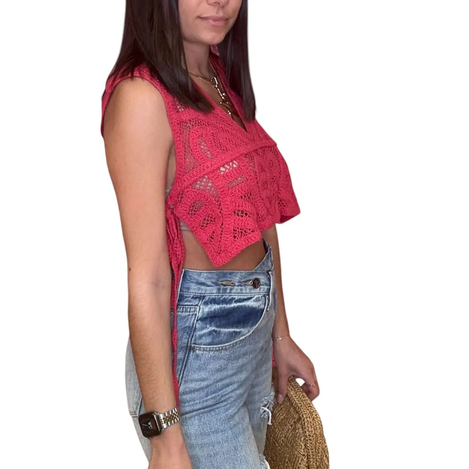 Boho Crochet Crop Top - Berry