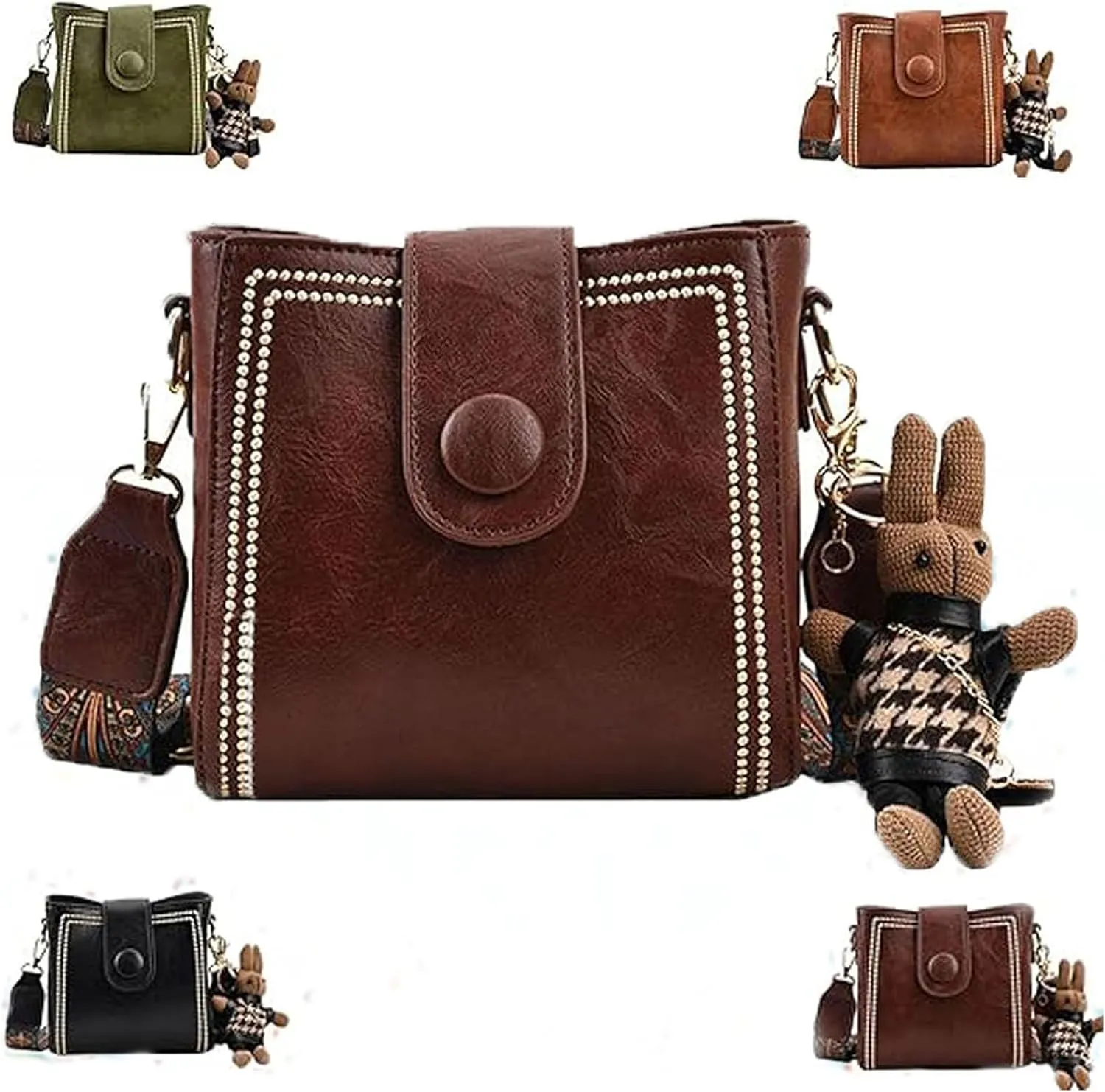 Bootara Bucket Bag - Bootara Women'S Vintage Bunny Charm Bucket Bag, Convertible Shoulder/Crossbody, Spacious Travel Tote