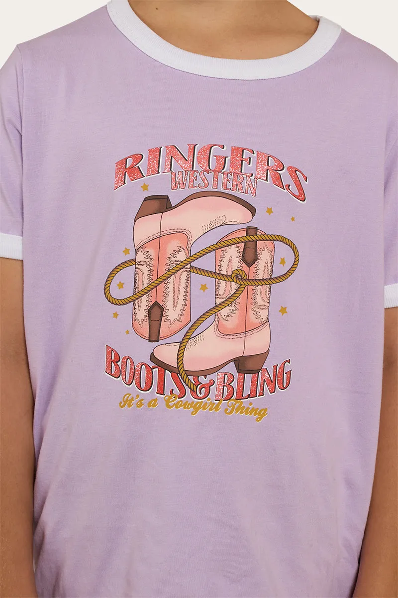Boots and Bling Kids Ringer T-Shirt - Lavender