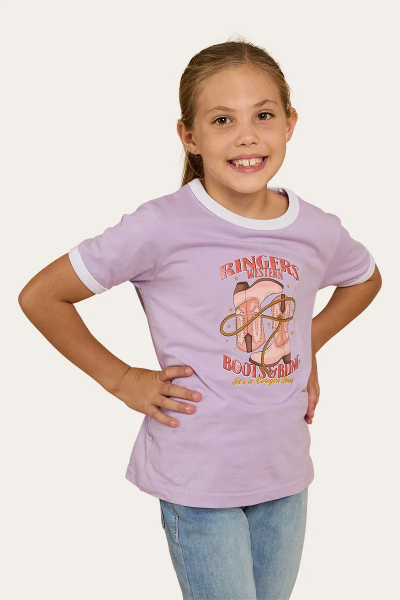 Boots and Bling Kids Ringer T-Shirt - Lavender