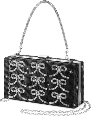 Bow Evening Bag Sparkly Clutch Purses for Women Glitter Rhinestone Prom Handbags Black Dressy Clutch Bags for Party