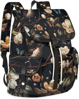 Carry on Backpack Bird Butterfly Flower Lightweight Waterproof Travel Backpack for Men & Women, Vintage Laptop Backpack Ideal for Work, Travel & College (13x6.3x16.5 in)