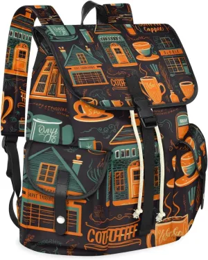 Carry on Backpack Cafe Life Themed Lightweight Waterproof Travel Backpack for Men & Women, Vintage Laptop Backpack Ideal for Work, Travel & College (13x6.3x16.5 in)