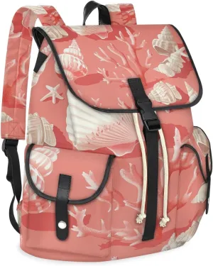 Carry on Backpack Coral Seashell Lightweight Waterproof Travel Backpack for Men & Women, Vintage Laptop Backpack Ideal for Work, Travel & College (13x6.3x16.5 in)