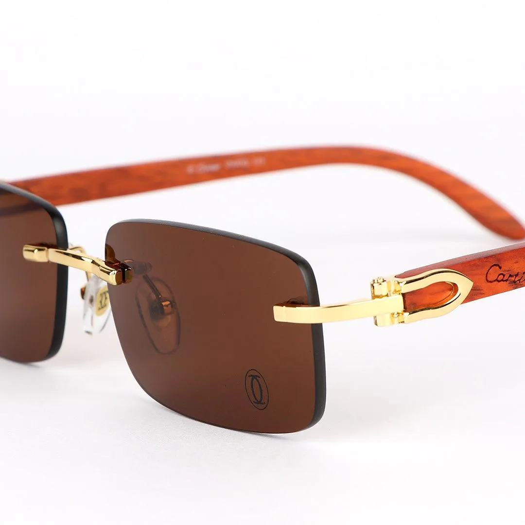 Cartier Vintage Wooden Rimless Brown Lens Glasses