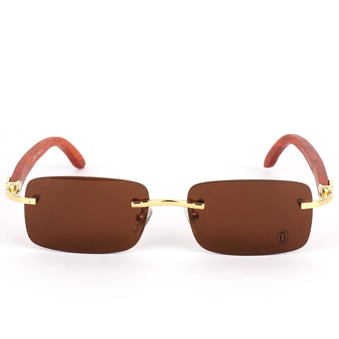 Cartier Vintage Wooden Rimless Brown Lens Glasses