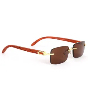 Cartier Vintage Wooden Rimless Brown Lens Glasses