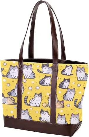 Cartoon Animals-1183 Tote Bags Durable Leather Canvas Purses and Handbags for Women Top Handle Shoulder Satchel Hobo Bags