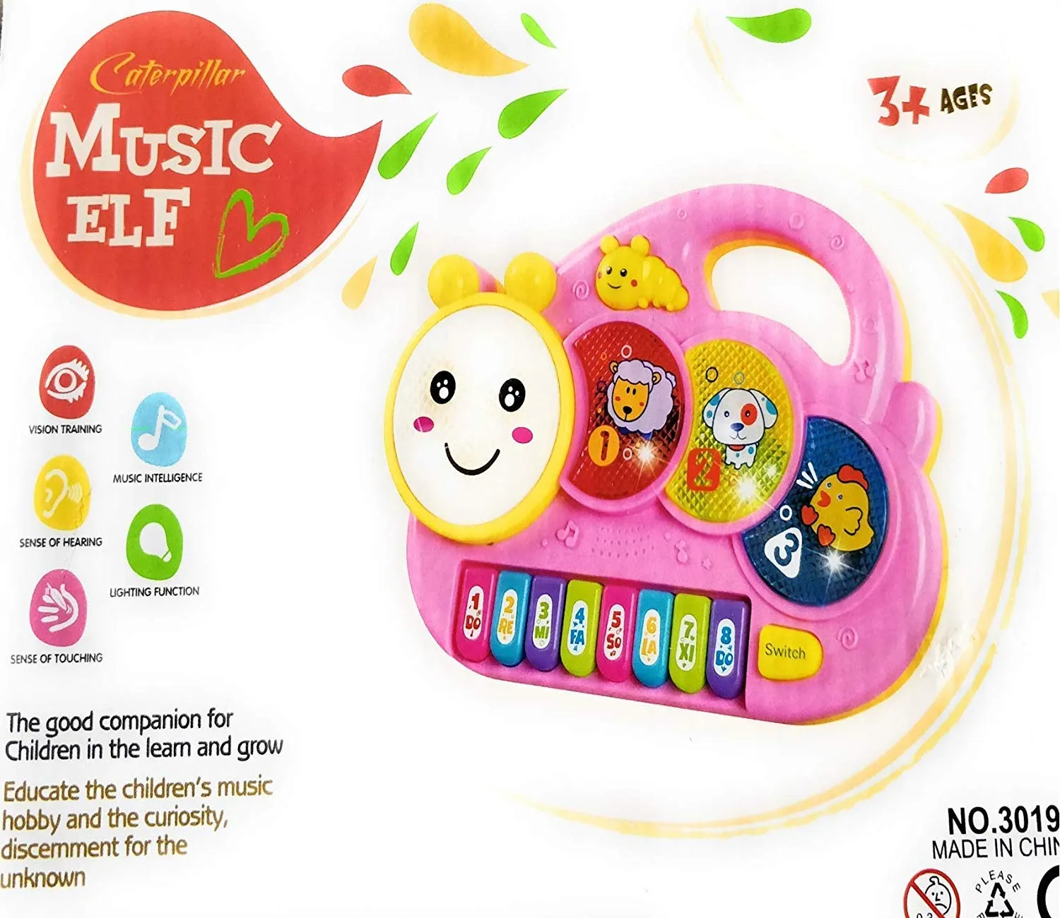 Colorful Musical Caterpillar Toy for Toddlers, Interactive Sound and Light Features