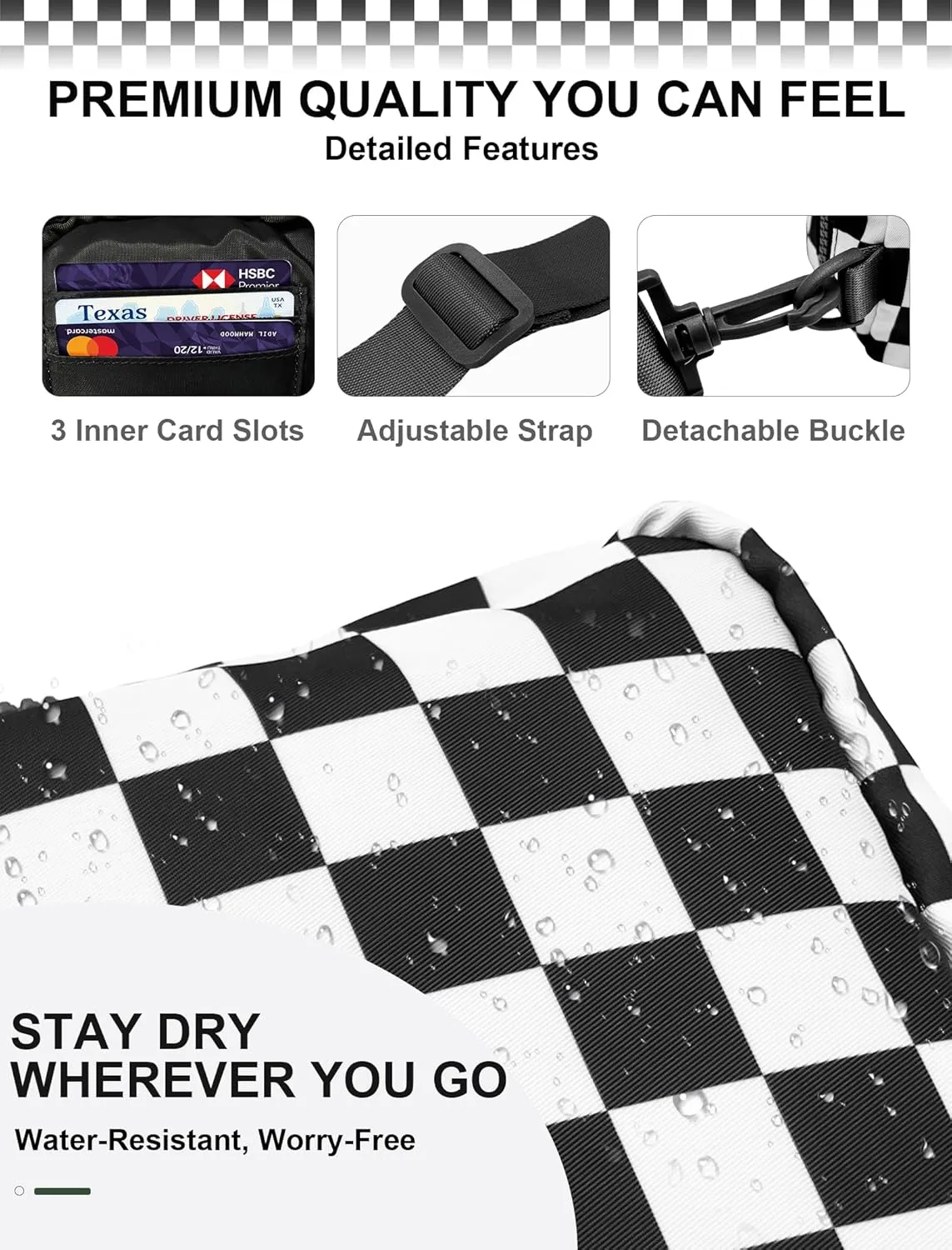 Checkered Sling Bag for Women, Spacious Checkered Crossbody Bag Shoulder Bag Purse with Adjustable Strap, Travel