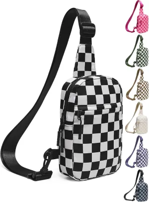 Checkered Sling Bag for Women, Spacious Checkered Crossbody Bag Shoulder Bag Purse with Adjustable Strap, Travel