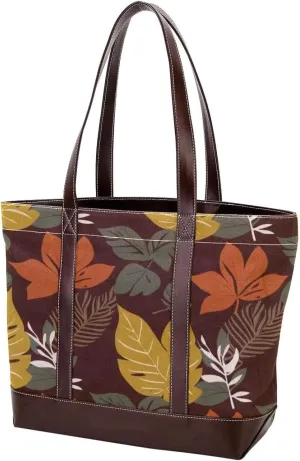 Colored Leaves-685 Tote Bags Durable Leather Canvas Purses and Handbags for Women Top Handle Shoulder Satchel Hobo Bags