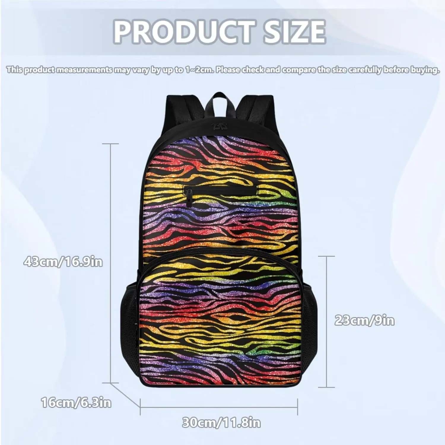 Colored Tiger Print 3 Pcs Backpack, Water Resistant Men Women School Bag With Lunch Box 17 Inch Bookbag Set For College Teenagers