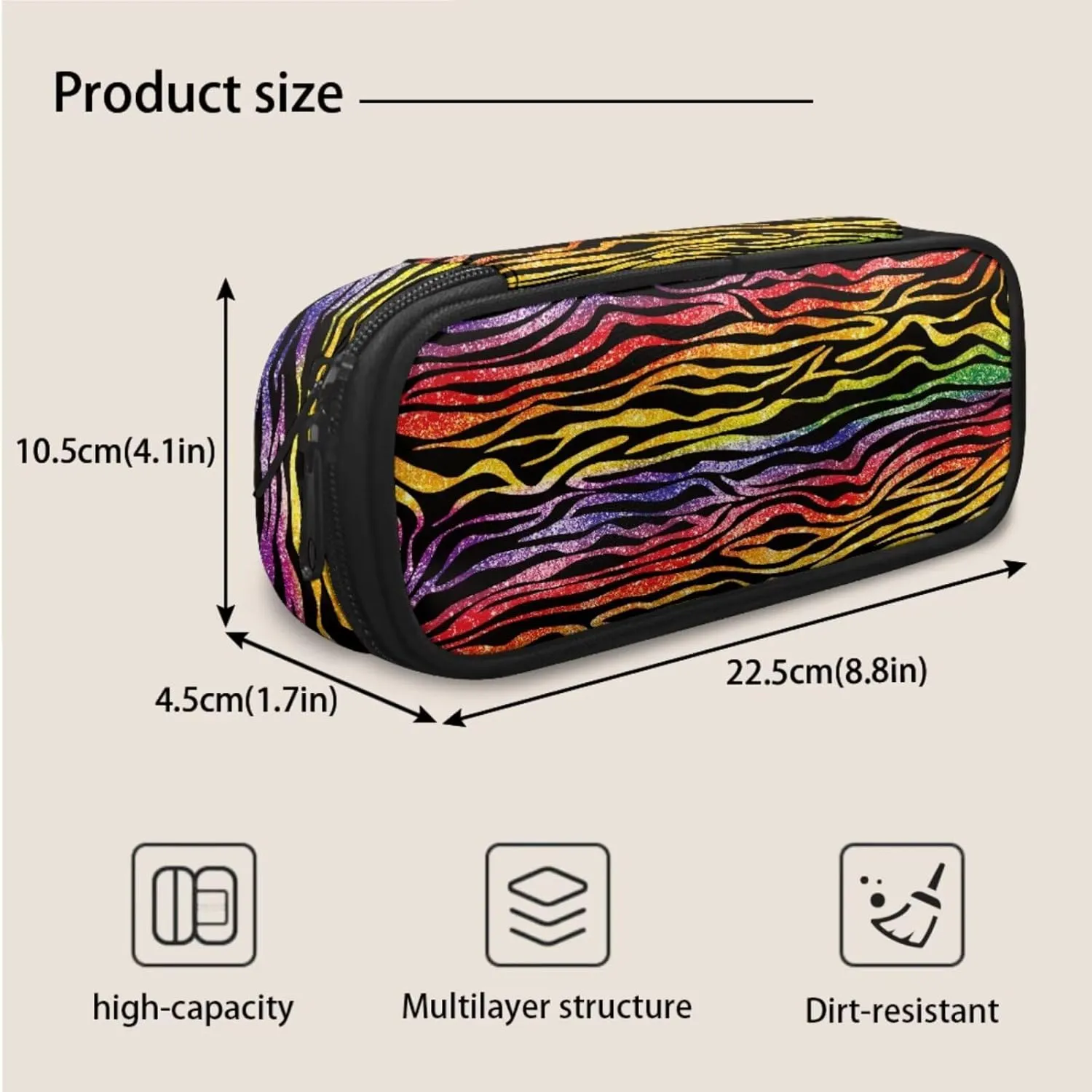 Colored Tiger Print 3 Pcs Backpack, Water Resistant Men Women School Bag With Lunch Box 17 Inch Bookbag Set For College Teenagers
