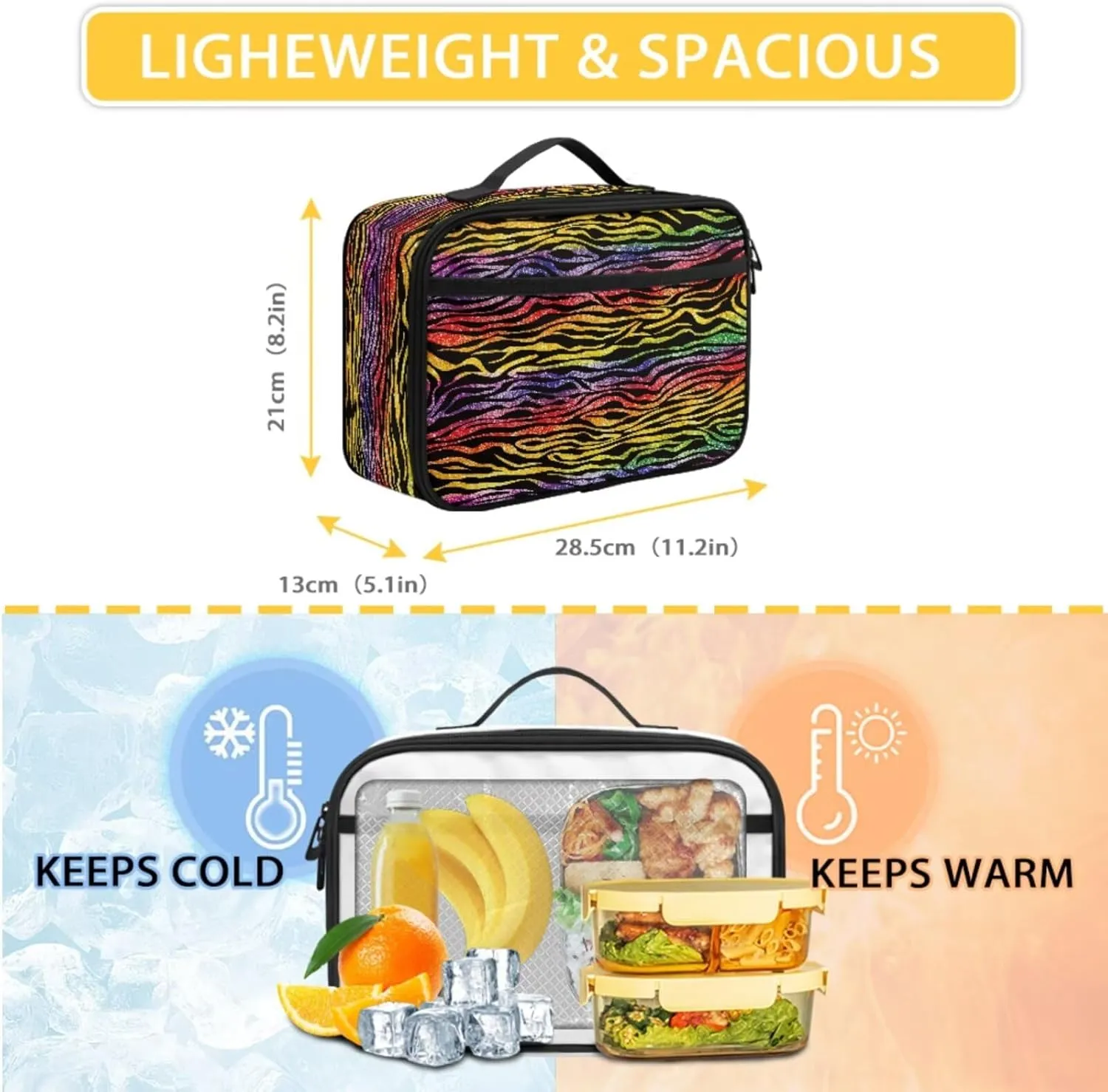 Colored Tiger Print 3 Pcs Backpack, Water Resistant Men Women School Bag With Lunch Box 17 Inch Bookbag Set For College Teenagers