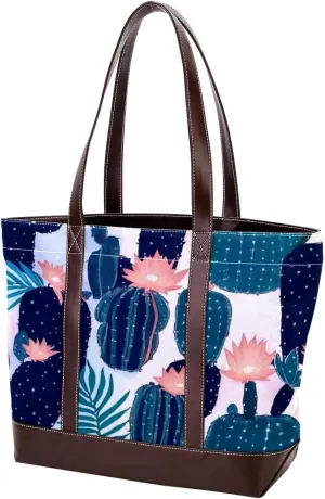 Colorful Cactus-457 Tote Bags Durable Leather Canvas Purses and Handbags for Women Top Handle Shoulder Satchel Hobo Bags