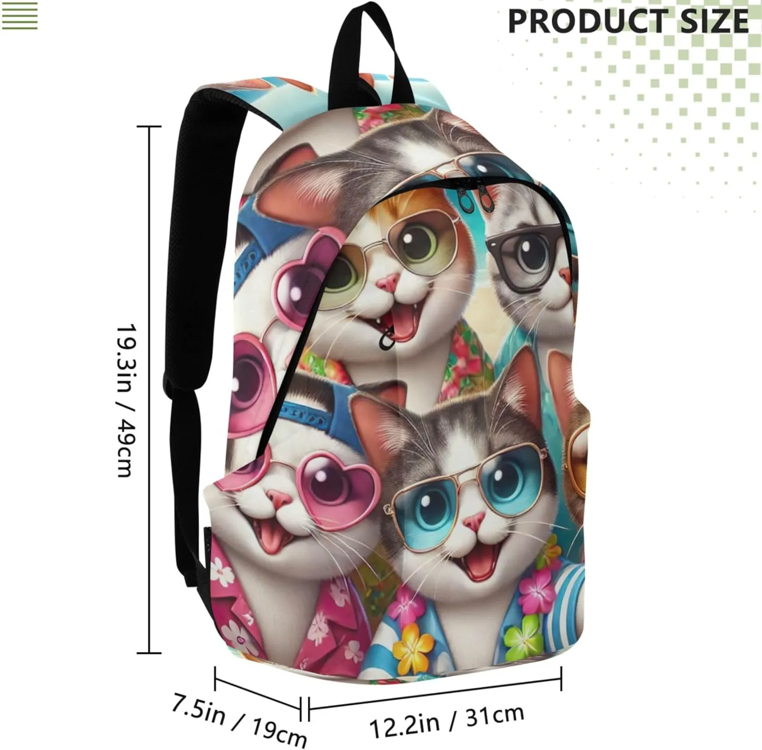Colorful Casual Backpacks for Women Cute Waterproof Cute Cats Beach School Bookbag for Teen Girls