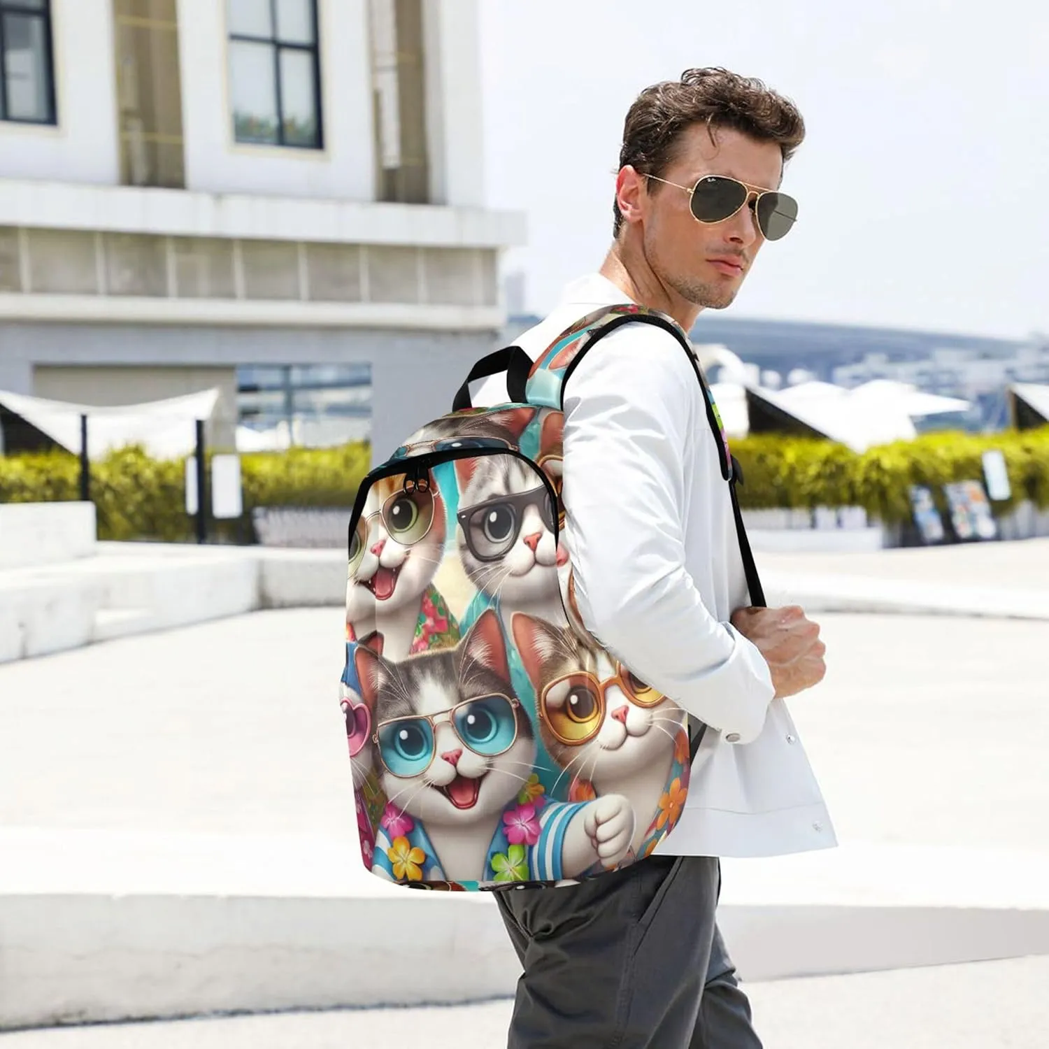 Colorful Casual Backpacks for Women Cute Waterproof Cute Cats Beach School Bookbag for Teen Girls