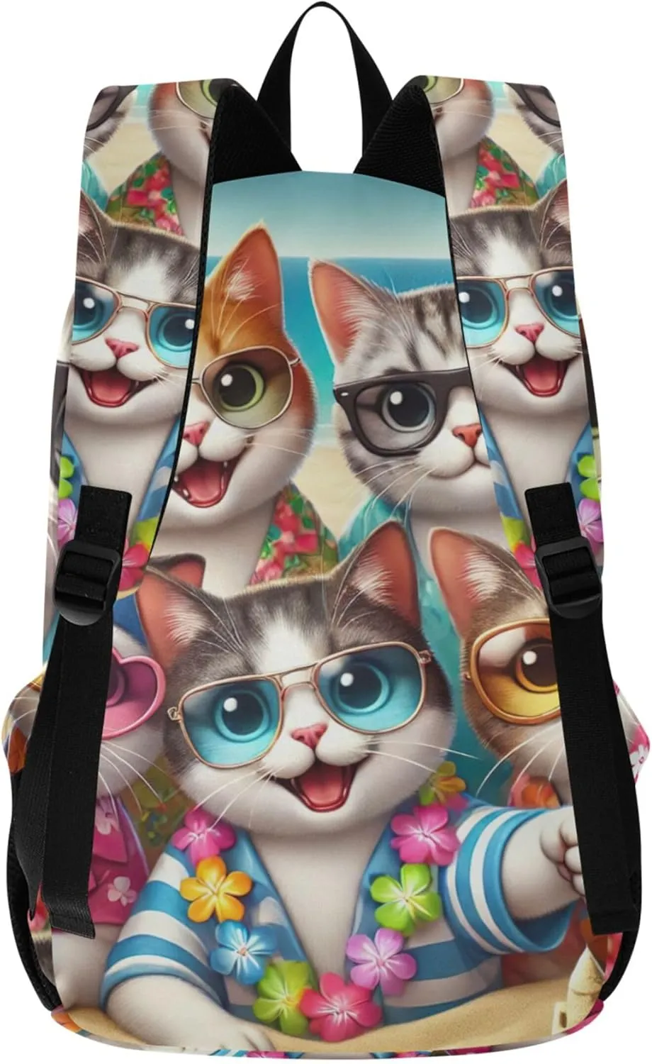 Colorful Casual Backpacks for Women Cute Waterproof Cute Cats Beach School Bookbag for Teen Girls