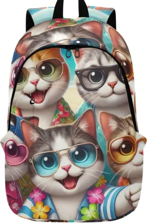 Colorful Casual Backpacks for Women Cute Waterproof Cute Cats Beach School Bookbag for Teen Girls