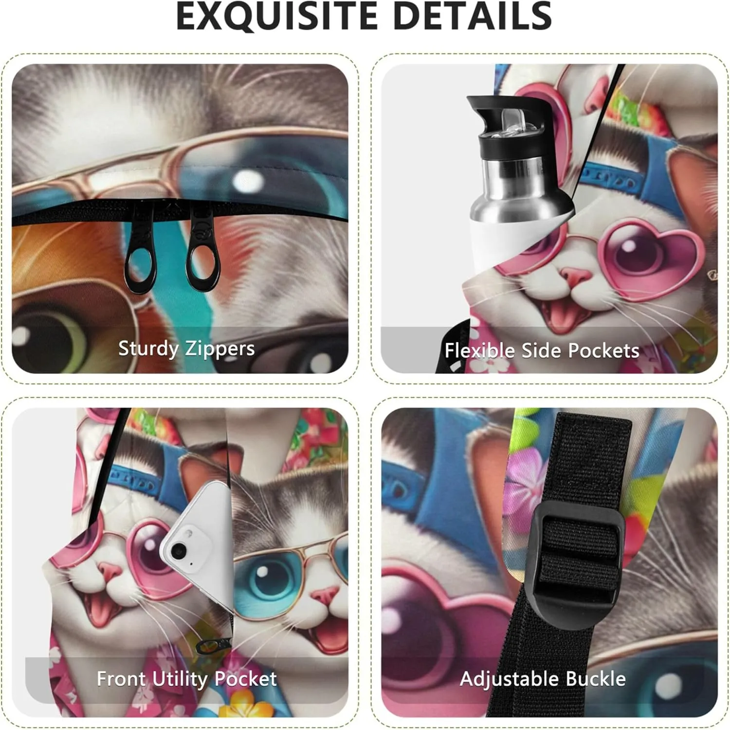 Colorful Casual Backpacks for Women Cute Waterproof Cute Cats Beach School Bookbag for Teen Girls