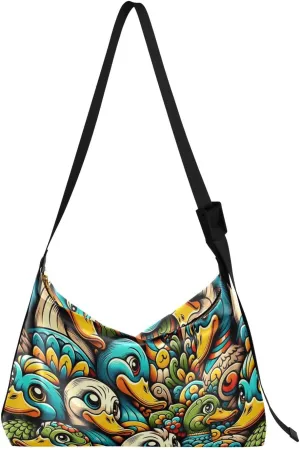 Colorful Ducks Cute Hobo Crossbody Bags for Women Leather Large Shoulder Bag Cross Body Cartoon Artistic Trendy Womens Tote Bags Handbag for Travel Shopping