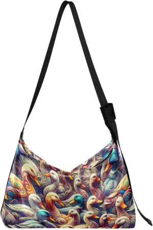 Colorful Ducks Hobo Crossbody Bags for Women Leather Large Shoulder Bag Cross Body Elegant Artistic Trendy Womens Tote Bags Handbag for Travel Shopping