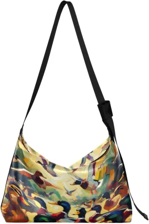 Colorful Ducks Hobo Crossbody Bags for Women Leather Large Shoulder Bag Cross Body Vintage Artistic Trendy Womens Tote Bags Handbag for Travel Shopping