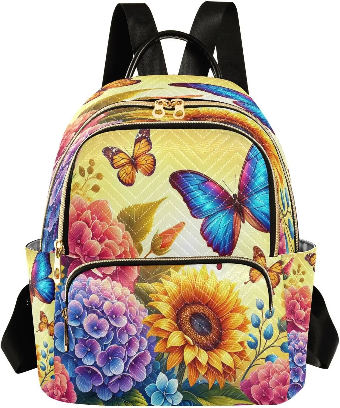 Colorful Flowers Mini Backpack Purse for Women Ladies Shoulder Bags for Work Small Casual Bookbag Quilted Travel Daypack M