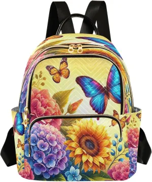 Colorful Flowers Mini Backpack Purse for Women Ladies Shoulder Bags for Work Small Casual Bookbag Quilted Travel Daypack M