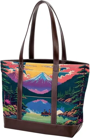 Colorful Landscape-745 Tote Bags Durable Leather Canvas Purses and Handbags for Women Top Handle Shoulder Satchel Hobo Bags