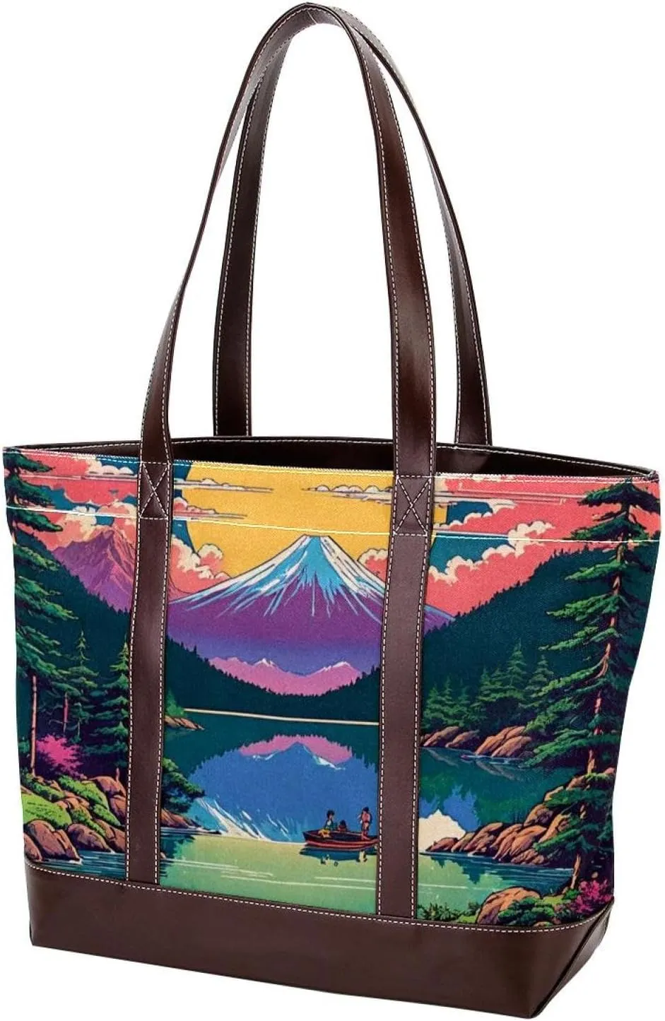 Colorful Landscape-745 Tote Bags Durable Leather Canvas Purses and Handbags for Women Top Handle Shoulder Satchel Hobo Bags